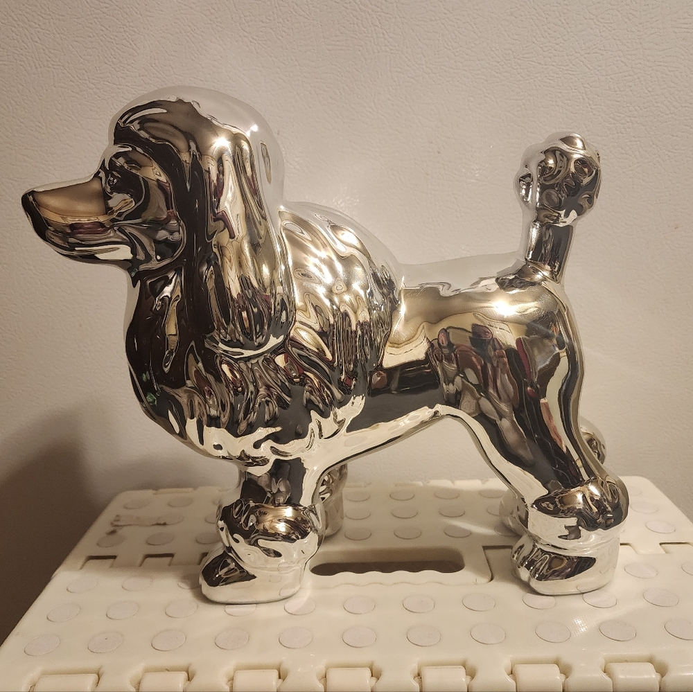 SILVER/CHROME POODLE STATUE 10X10"